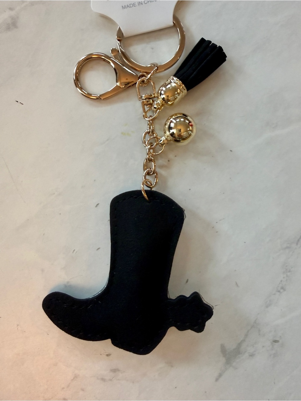 ✨ Giddy Up! Western Rhinestone Black & White Cowhide Cowboy Boot Puffy Keychain - Picture 5 of 7